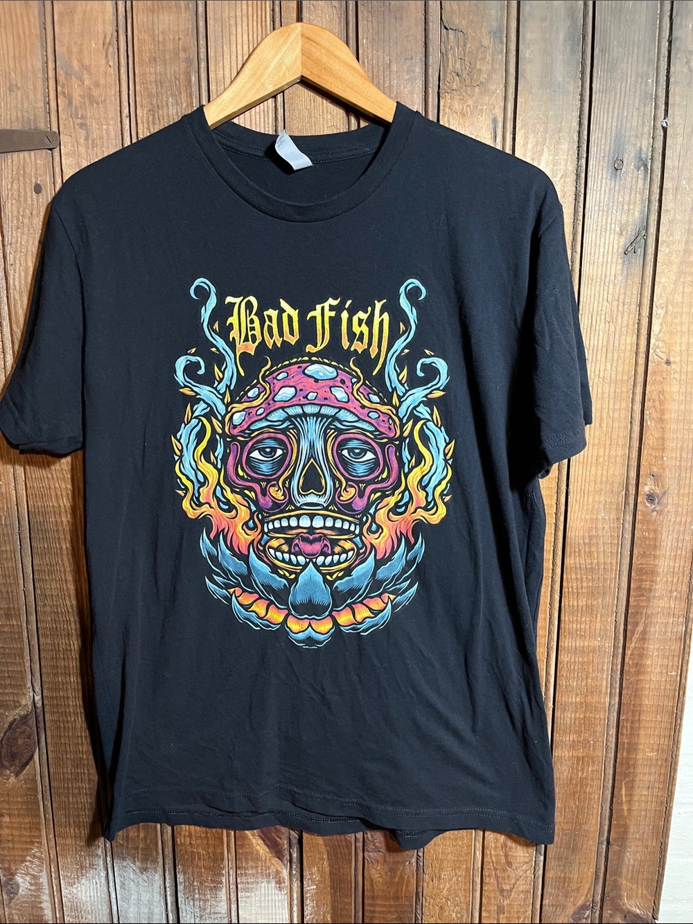 Badfish  Black Graphic Tee with Multicolor Skull Art